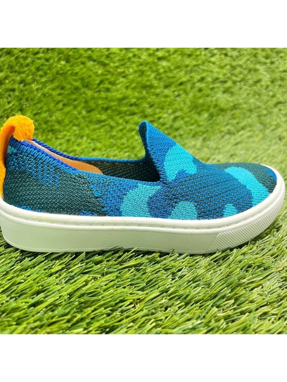 Rothy's The Kids Boys Size 10C Blue White Athletic Slip On Knit Shoes Sneakers